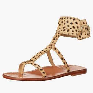 Sam Edelman Women's Mollie Flat Sandal, leather, real fur, size 8.5